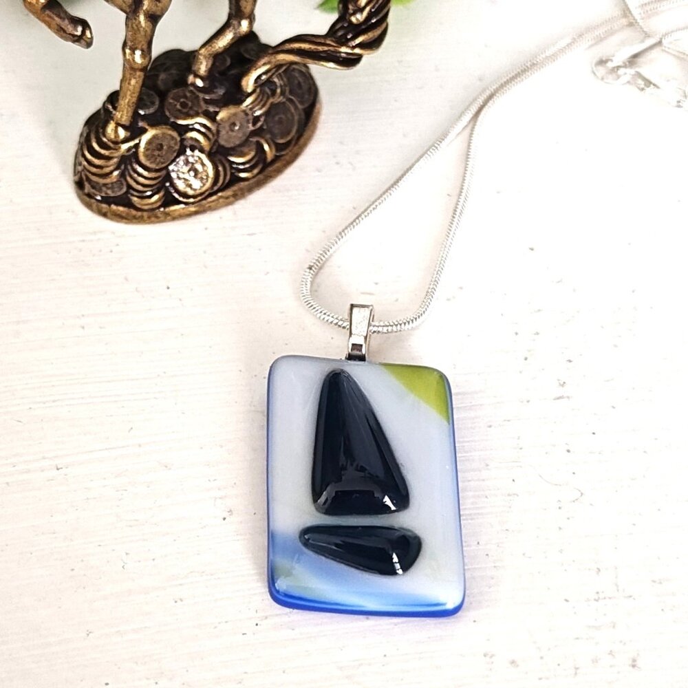 St Joseph Mi sculptured sailboat pendant OOAK handmade fused glass jewelry